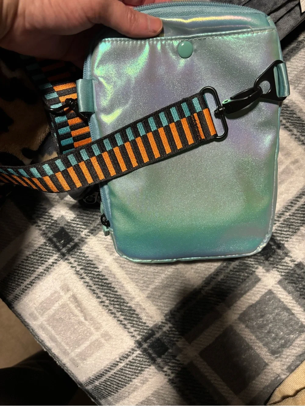 IHKWIP Iridescent Mint Crossbody Bag with Striped Adjustable Strap